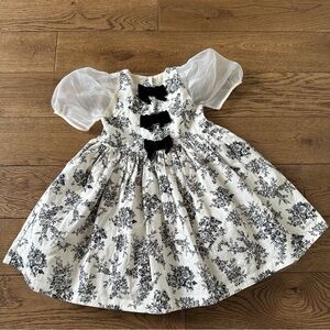 Janie and Jack White Black  Floral Dress Tulle Velvet Bows Victorian Style Sz 3